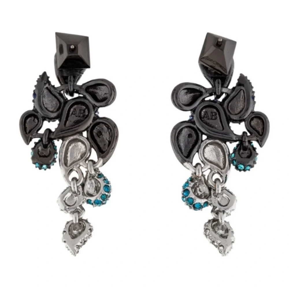 ALEXIS BITTAR • Gunmetal Blue Ombre Crystal Paisley Articulated Post Earrings